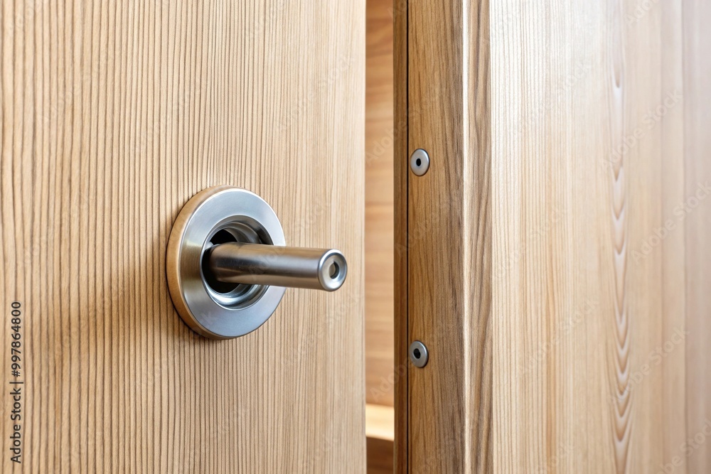 Extreme close-up of hole in door caused by neighboring handle