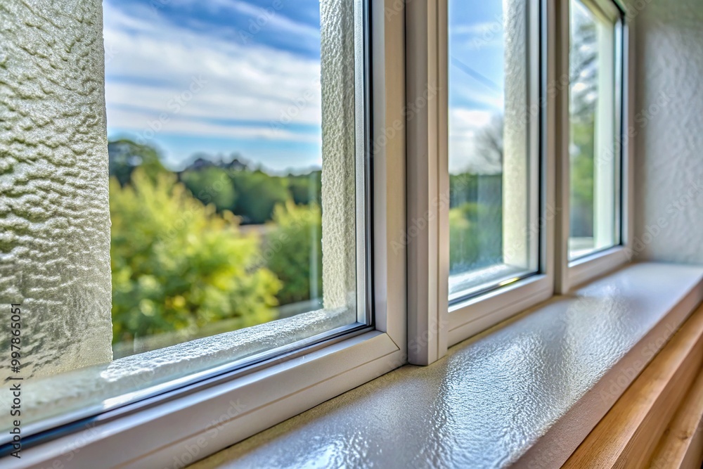 Fototapeta premium Extreme close-up of insulation on multiple panes of glass windows