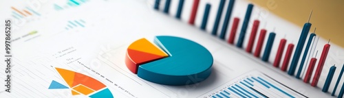 Investor reviewing different investment strategies, with pie charts and bar graphs representing portfolio diversity