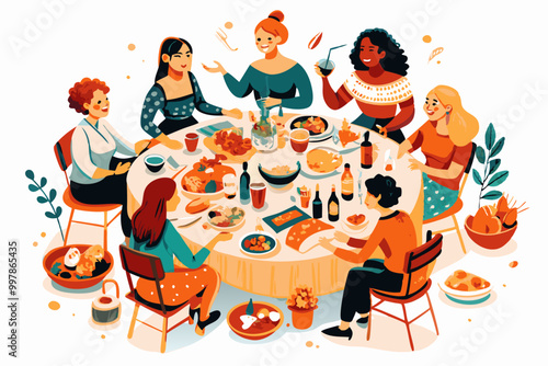 Diverse Group of Friends Enjoying a Festive Dinner Party