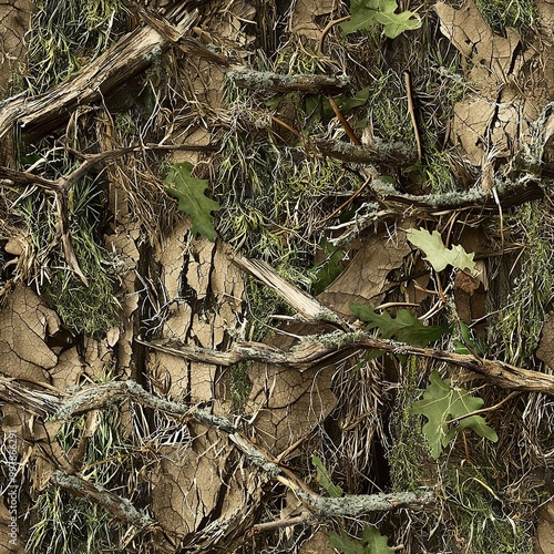 Mossy Oak Tree Bark Camo Hunting Texture, Seamless Pattern