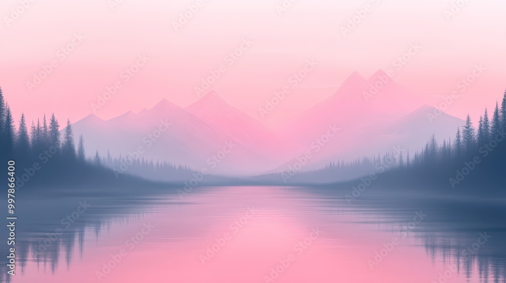 A mountain range with a pink sky and a river in the foreground A mountain range with a pink sky and a river in the foreground