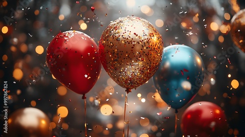 Wallpaper Mural New Year party scene with confetti, balloons, and festive decorations Torontodigital.ca