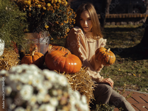 fall mood beautiful woman portrait outdoors photo