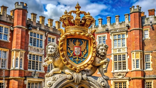 Extreme close-up of royal blazon in front of HM Chapel Royal at Hampton Court Palace in London photo