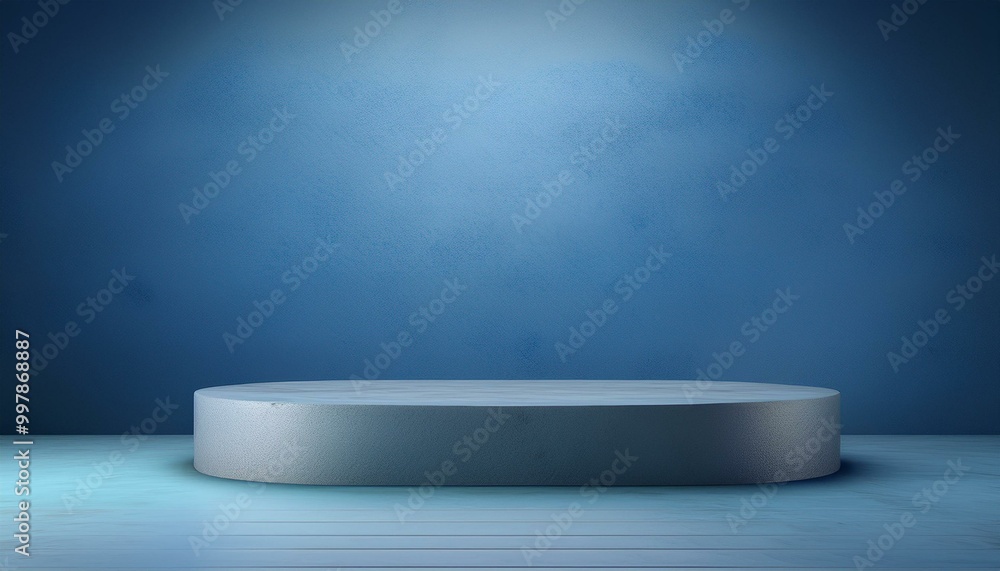 Studio with podium for product presentation. Empty floor and blue wall with stand. 3D room with gradient background. Countertop with concrete or marble texture. studio presentation a product. Studio with podium for product presentation. Empty floor and blue wall with stand. 3D room with gradient background. Countertop with concrete or marble texture. studio presentation a product.