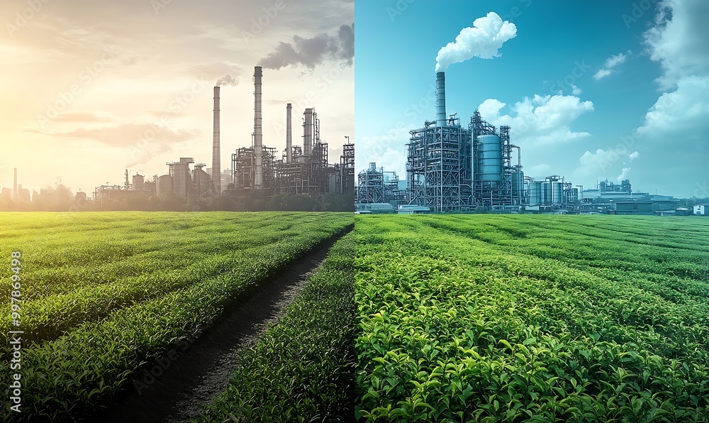 Obraz premium Industrial Complex and Lush Greenery