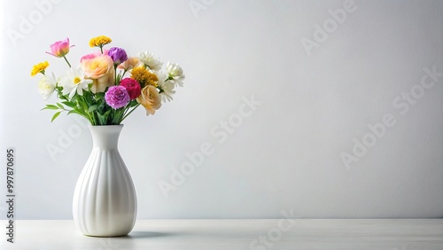Wallpaper Mural Extreme close-up of white vase filled with flowers on white background Torontodigital.ca