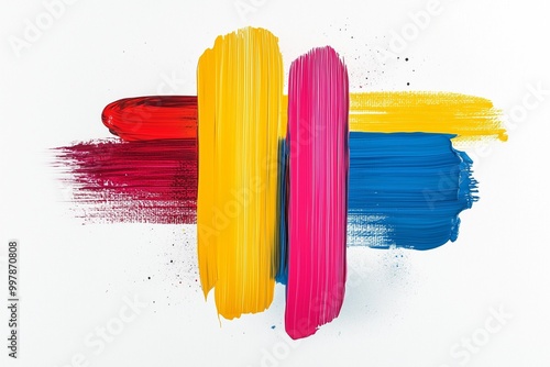 Playful Primary Colors Abstract with Layered Brush Strokes on White