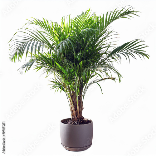 Lush Green Palm Plant in a Gray Pot