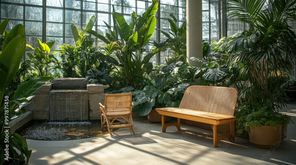 Obraz premium A tranquil conservatory filled with an array of tropical plants