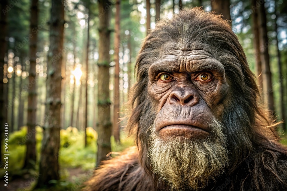 Extreme Close-Up photo of Bigfoot in the wild, shot in reportage style Extreme Close-Up photo of Bigfoot in the wild, shot in reportage style