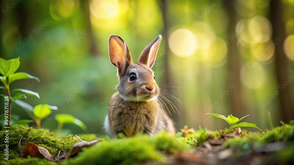 Extreme close-up photography of a cute bunny in the forest Extreme close-up photography of a cute bunny in the forest