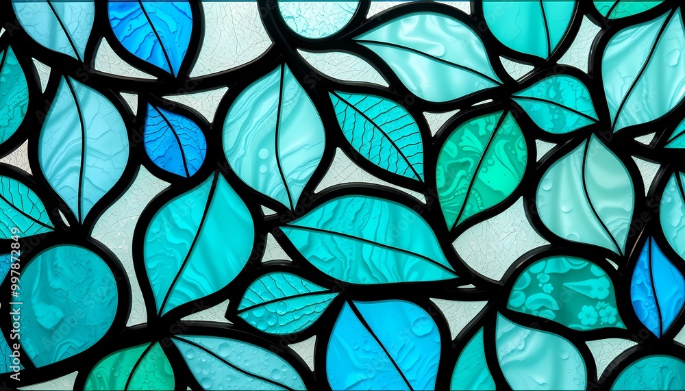 Charming Stained Glass Mosaic with Leaf Designs and Glossy Surface Finish Charming Stained Glass Mosaic with Leaf Designs and Glossy Surface Finish