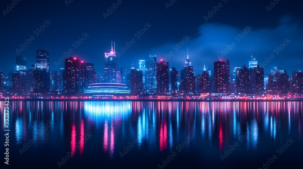 Modern skyscrapers reflecting vibrant sunset colors in a bustling cityscape Modern skyscrapers reflecting vibrant sunset colors in a bustling cityscape