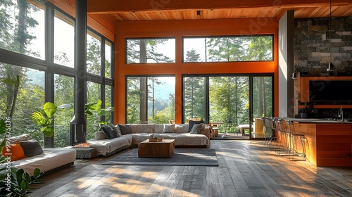 Eco-conscious home design with energy-efficient windows and reclaimed materials, sustainable trends