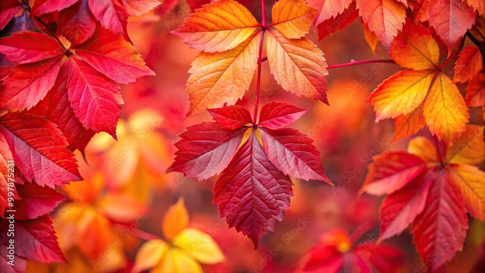 Extreme close-up vibrant background of red fall leaves Extreme close-up vibrant background of red fall leaves