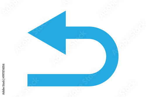 Black go back return arrow icon, simple vector u turn shape pointer flat design pictogram vector elements for app ads web banner button ui ux interface elements isolated on white background