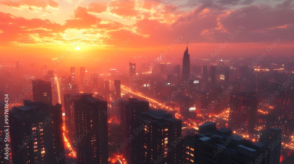 Fototapeta premium Sunset images of famous landmarks with stunning, vibrant wallpaper effects