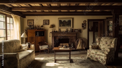 Rustic Living Room with Fireplace and Vintage Furniture