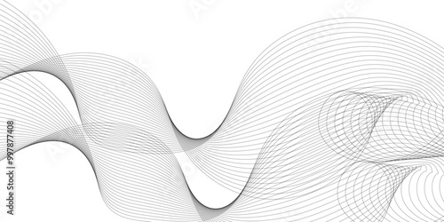 Abstract black and white wavy curved lines background. Abstract wave line vector illustration