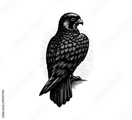 black falcon hand drawn vintage vector photo