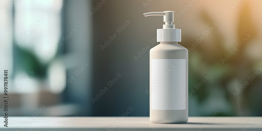 sleek, modern pump bottle stands elegantly on wooden surface, showcasing its minimalist design and blank label, perfect for various cosmetic or personal care products sleek, modern pump bottle stands elegantly on wooden surface, showcasing its minimalist design and blank label, perfect for various cosmetic or personal care products