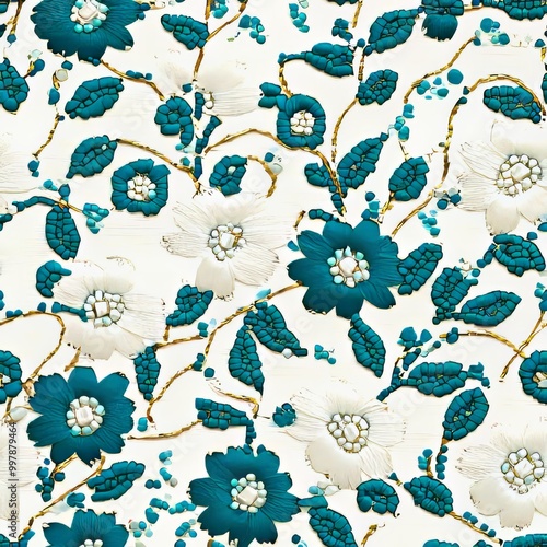 Seamless Pattern Of Delicate Beaded Embroidery
