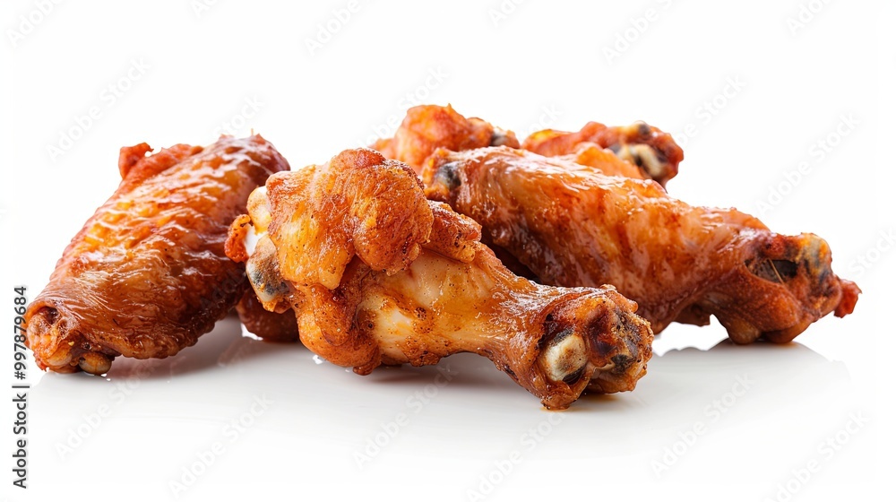 Crispy fried chicken wings in dynamic arrangement against white background, showcasing ultra-realistic fast food detail with high-definition Crispy fried chicken wings in dynamic arrangement against white background, showcasing ultra-realistic fast food detail with high-definition