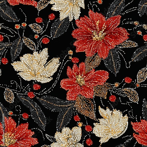 Seamless Pattern Of Delicate Beaded Embroidery