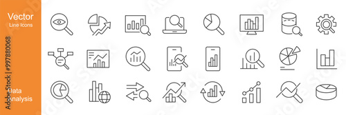 Data Analysis Icons - Vector Line. Editable Stroke.