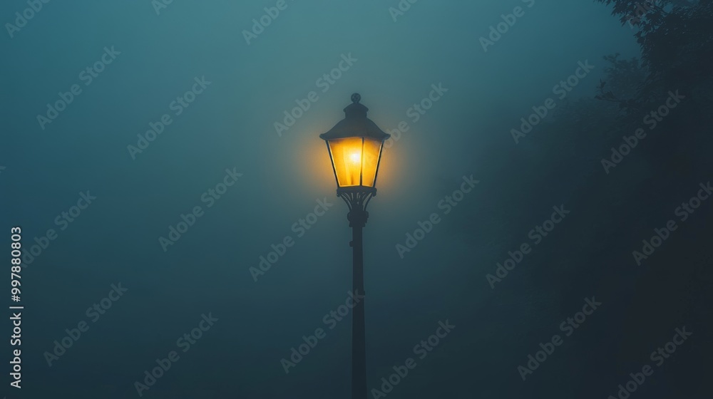 Single Street Lamp in Foggy Night Single Street Lamp in Foggy Night