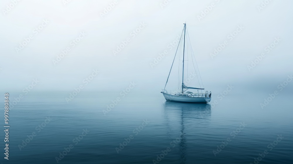Sailboat in the Foggy Sea - A Serene Landscape Sailboat in the Foggy Sea - A Serene Landscape