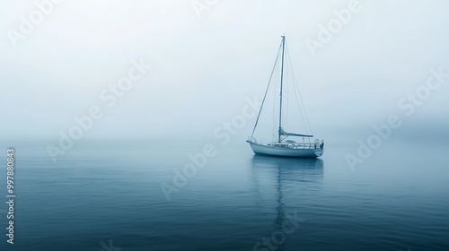 Sailboat in the Foggy Sea - A Serene Landscape