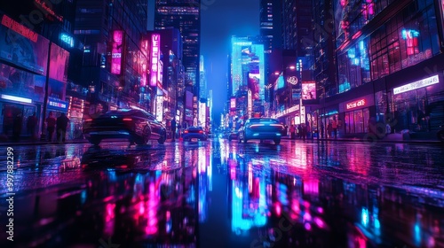 Neon Cityscape: A Wet Night in the Urban Jungle