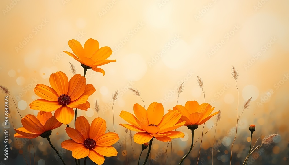 Fototapeta premium Radiant Orange Poppies Layered Floral Artwork in Pastels