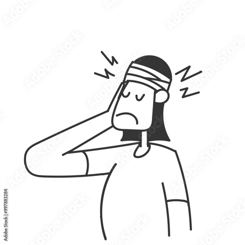 woman with bandaged head illustration in doodle hand drawing
