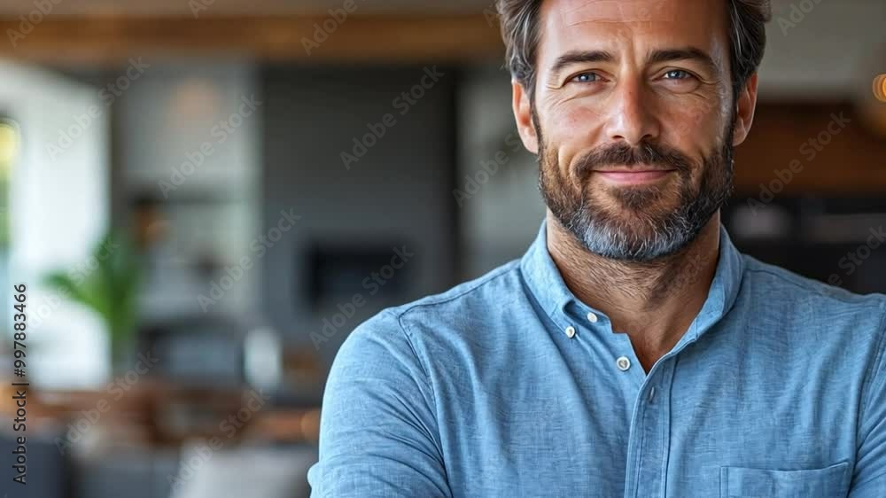 A confident man stands with arms crossed in a stylish living space, showcasing modern decor and ample natural light in an inviting atmosphere. A confident man stands with arms crossed in a stylish living space, showcasing modern decor and ample natural light in an inviting atmosphere.