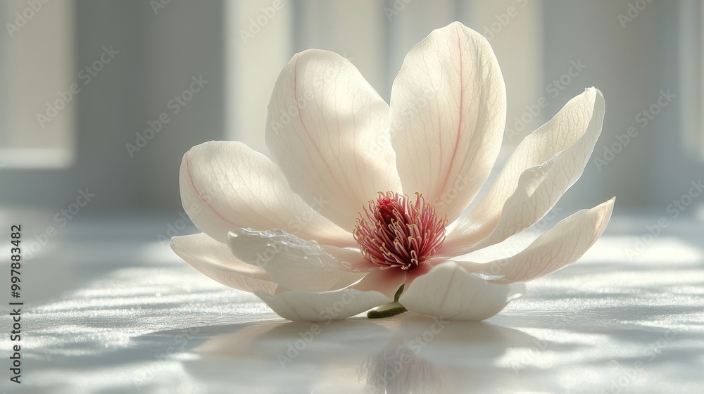 Obraz premium A delicate magnolia flower resting on a soft surface.