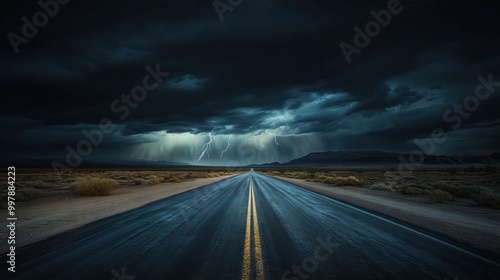 thunder super storm on empty highway