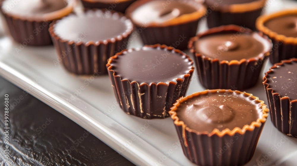A plate of chocolate candies with a white background A plate of chocolate candies with a white background