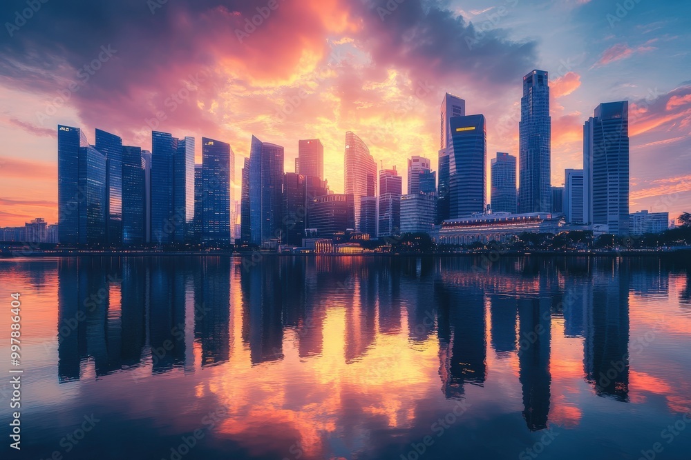 A city skyline is reflected in a body of water, generative ai image A city skyline is reflected in a body of water, generative ai image
