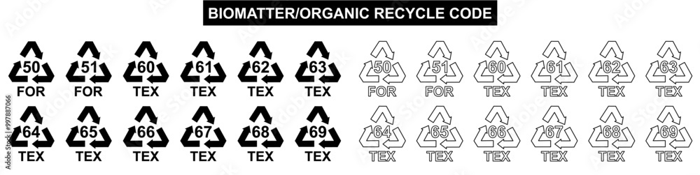 set of biomatter or organic recycle code vector pictogram sign icon set of biomatter or organic recycle code vector pictogram sign icon