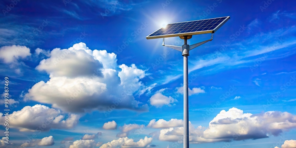 Eye Level Solar Street Lamp Pole Against Sky Background Eye Level Solar Street Lamp Pole Against Sky Background
