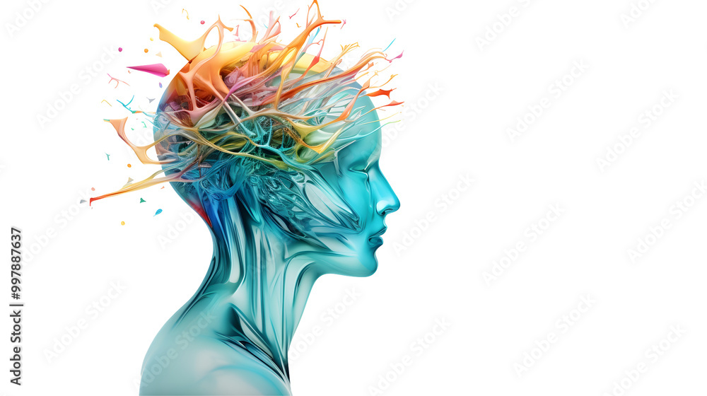 Abstract Concept of Human Mind with Colorful Splashes Representing Creativity and Imagination, Isolated on Transparent Background Abstract Concept of Human Mind with Colorful Splashes Representing Creativity and Imagination, Isolated on Transparent Background