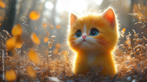 detailed illustration of a cute orange kitten