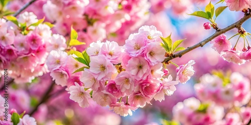 Beautiful Cherry Tree Drawing in Full Blossom with Delicate Pink Flowers and Green Leaves