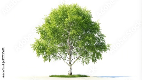 Eye level view of a White Birch Betula papyrifera tree against a white background photo