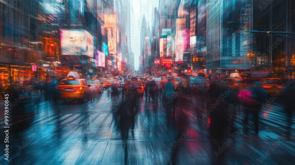 Obraz premium A dynamic image capturing the hustle and bustle of city life during rush hour, generative ai