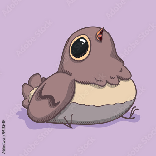 Cute vector illustration of a chubby dove sitting down, with big eyes. Perfect for adorable and playful designs.